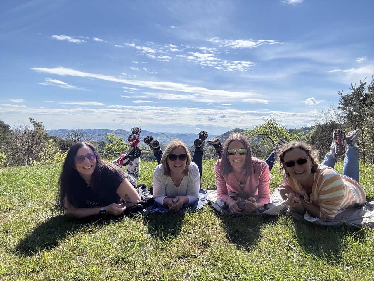 Women hanging out on the lawn