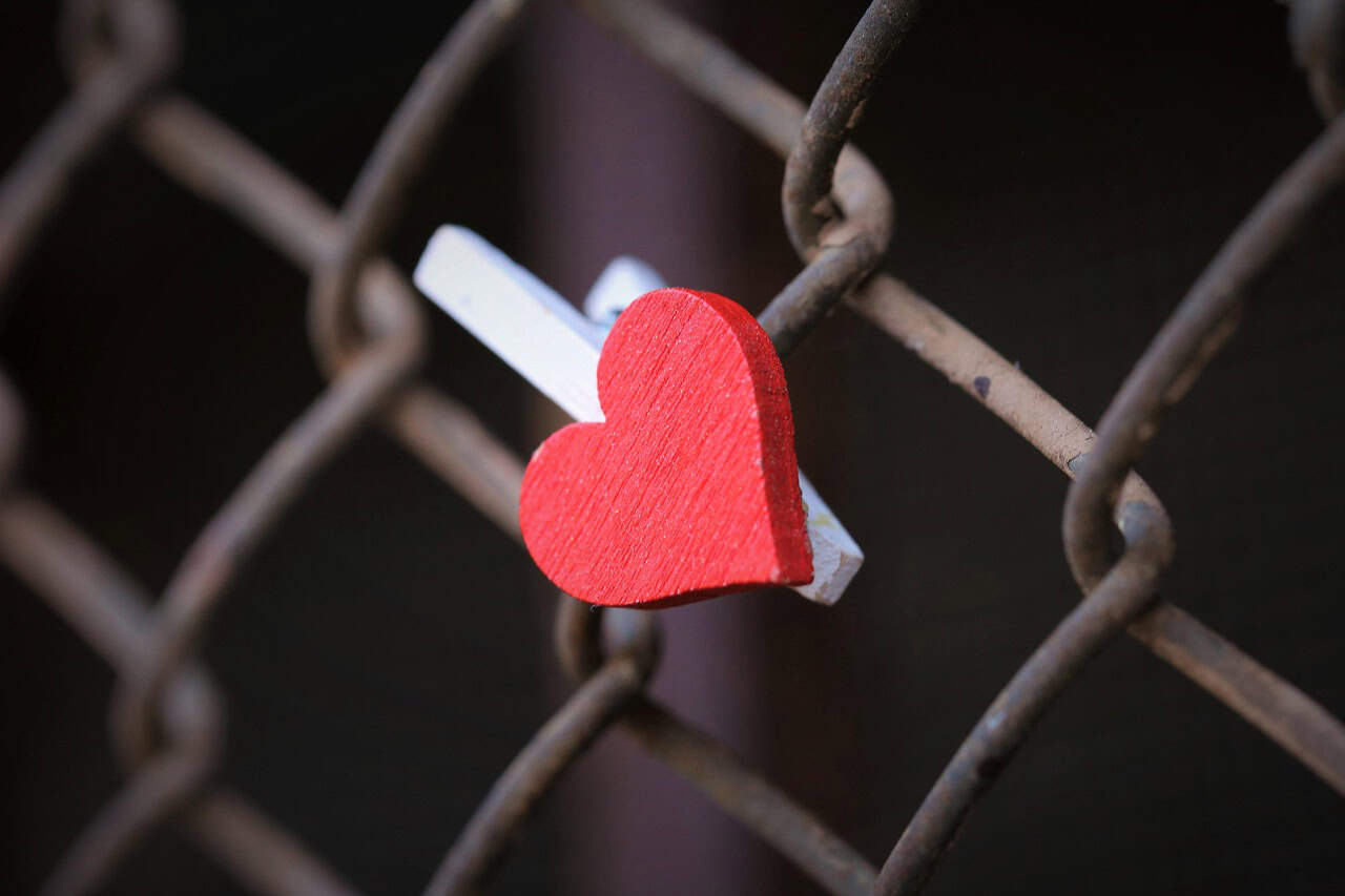 heart on a chain link fence